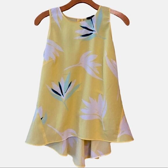 Ann Taylor SP Yellow Sleeveless Floral Lightweight Summer Peplum Hem Top - Picture 1 of 10